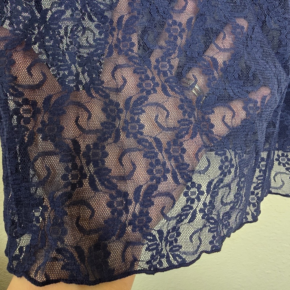 Women's Large Sheer Lace Trim Chemise Blue Bow Floral Y2k Slip Lingerie Romantic - Picture 5 of 8